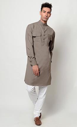 Mens Solid Cotton Tunic Pant set - EastEssence.com
