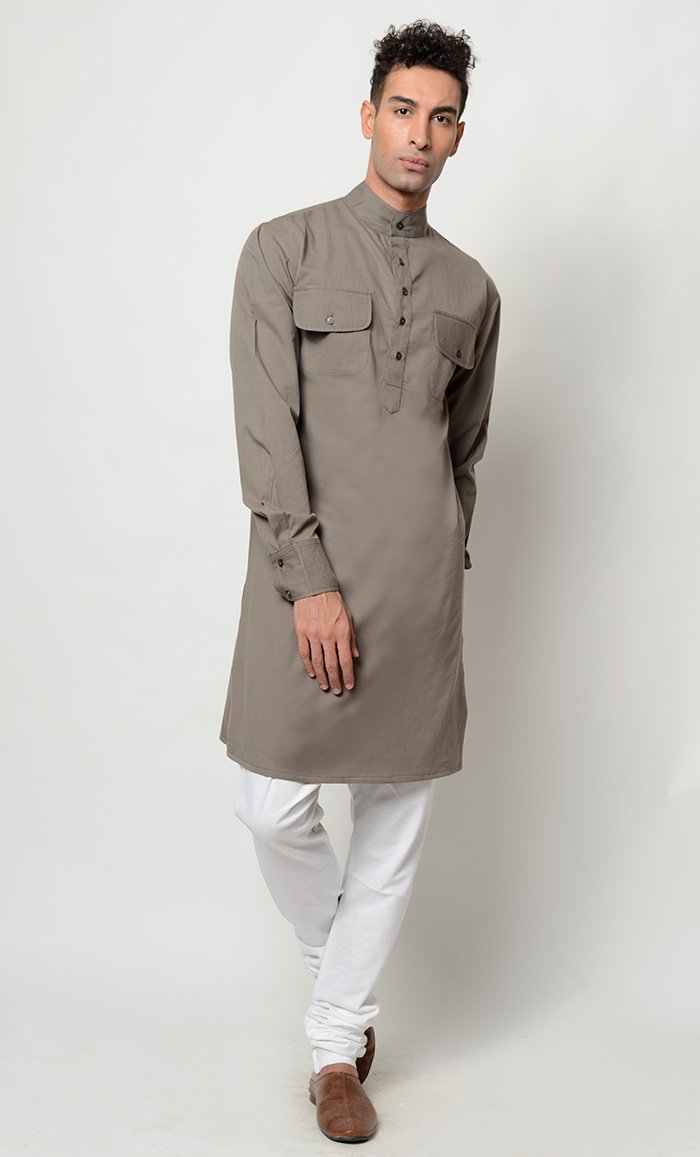 Mens Solid Cotton Tunic Pant set - EastEssence.com