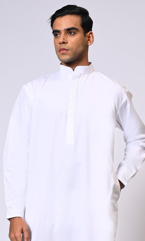 Men's White Thobe  Pockets