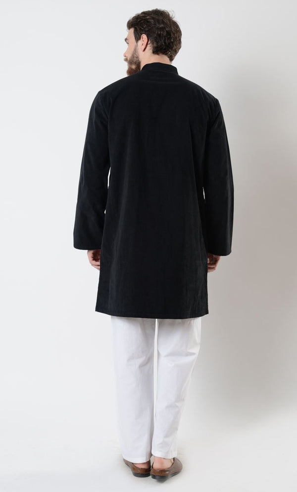 Mens Zipper Black Corduroy Tunic - EastEssence.com
