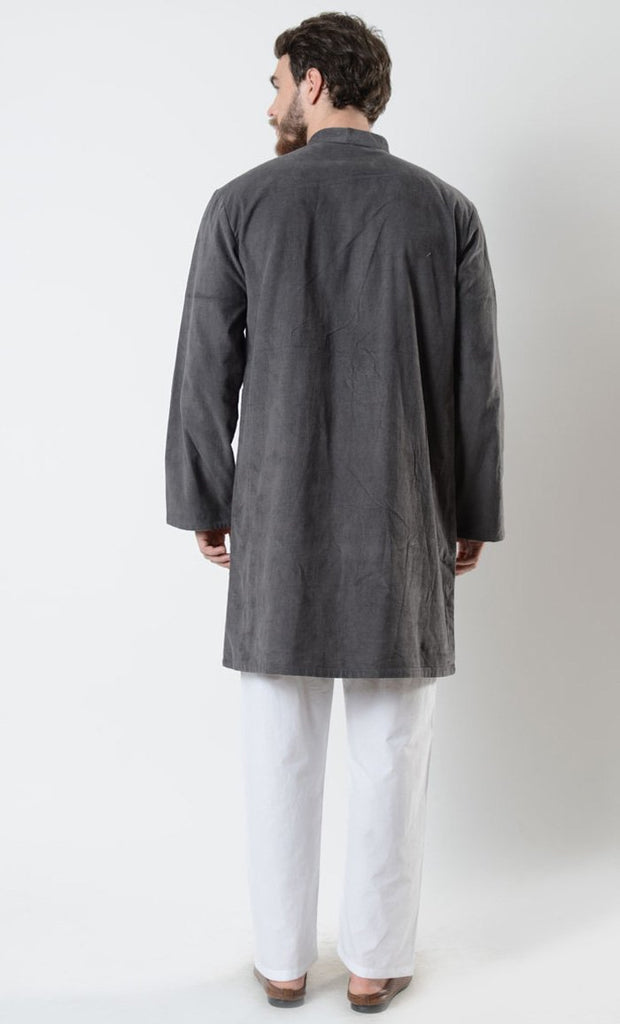 Mens Zipper Dark Grey Corduroy Tunic - EastEssence.com