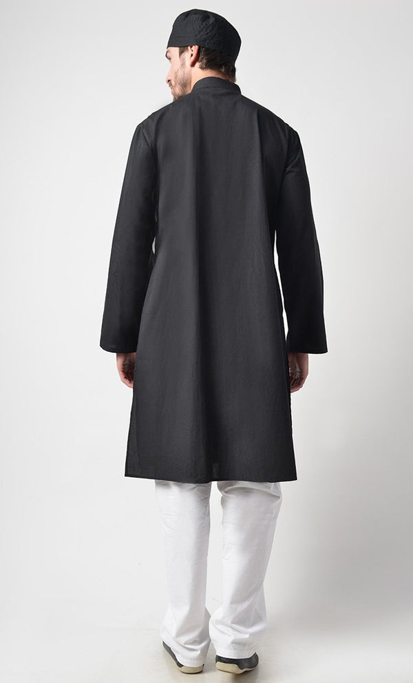 Mens Zipper Detail Yoke Cotton Tunic Set - EastEssence.com