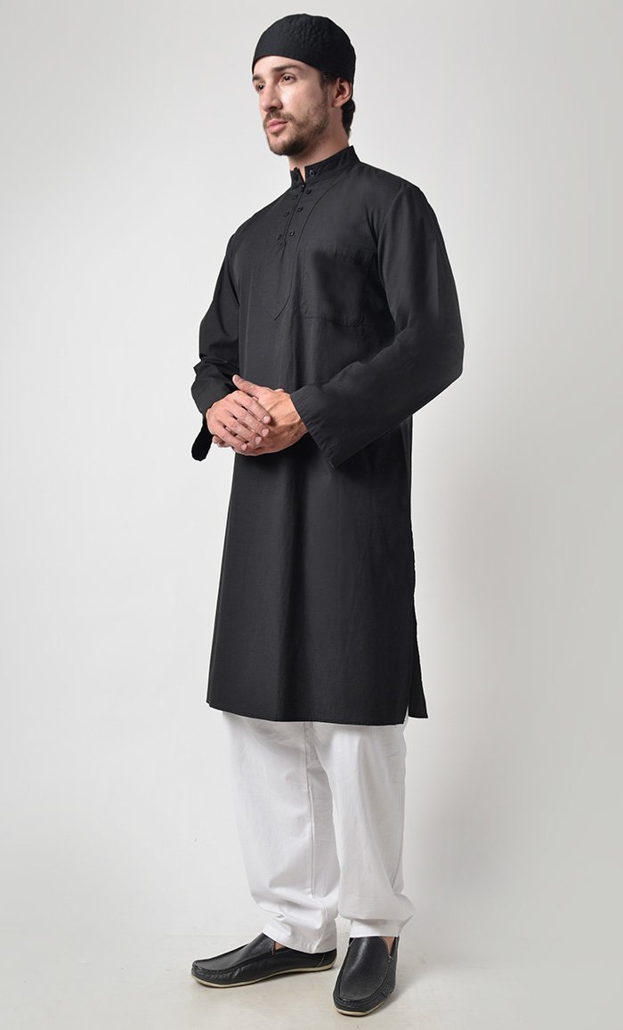 Mens Zipper Detail Yoke Cotton Tunic Set - EastEssence.com