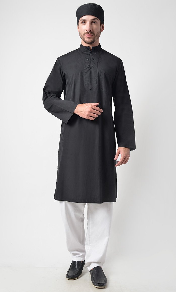 Mens Zipper Detail Yoke Cotton Tunic Set - EastEssence.com