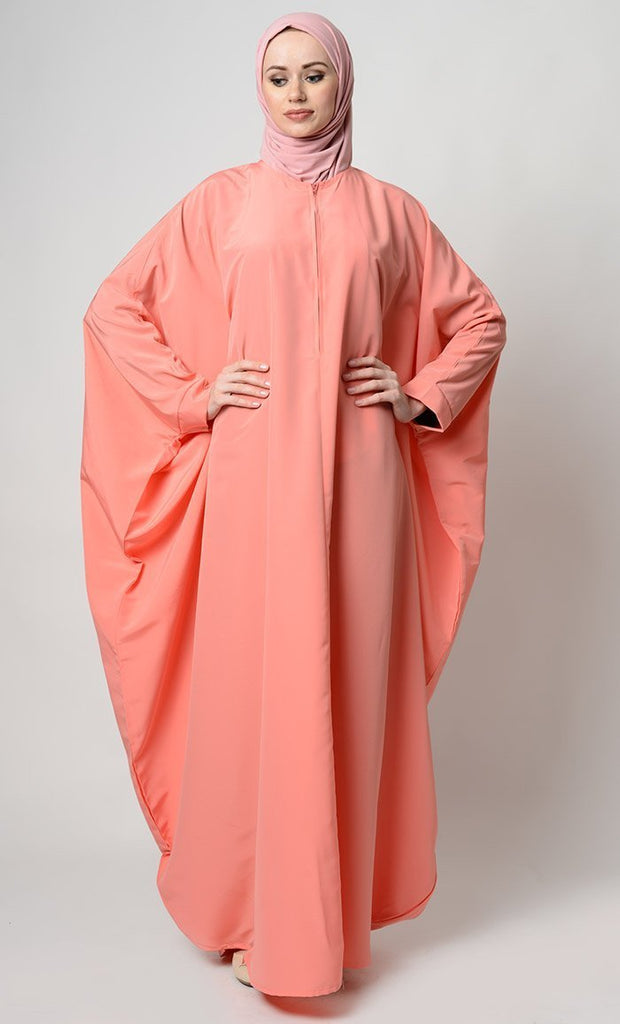 Metallic zipper detail kimono style abaya dress. - EastEssence.com