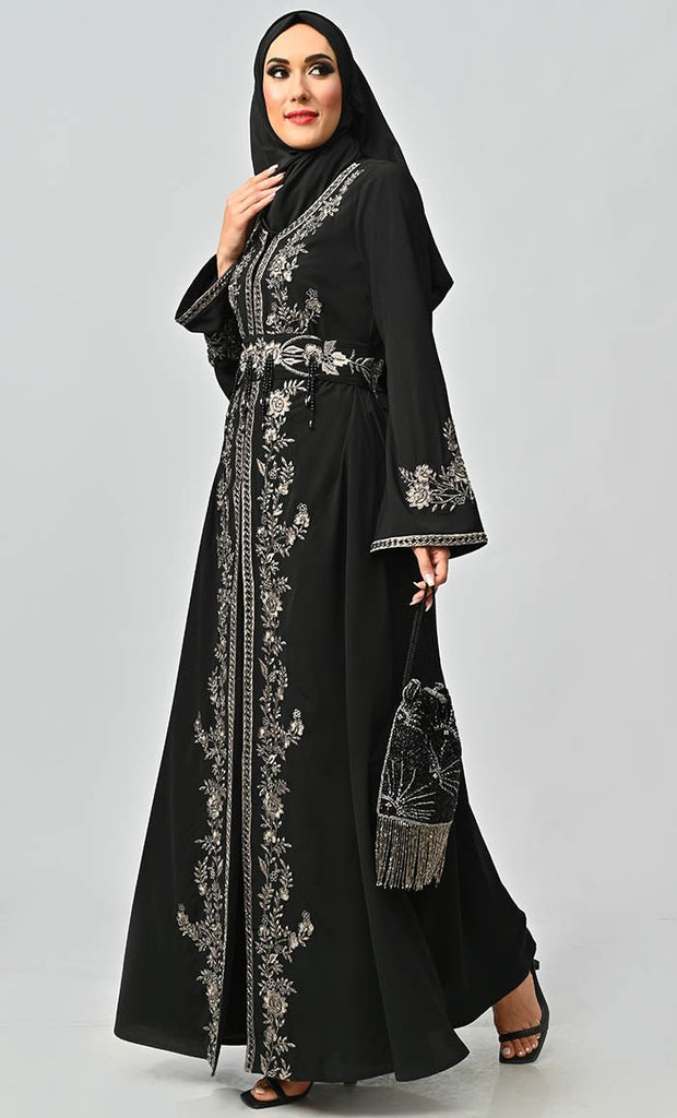 Mexico Moroccan Style Beautiful Sequins And Zari Work Detailing Abaya - EastEssence.com