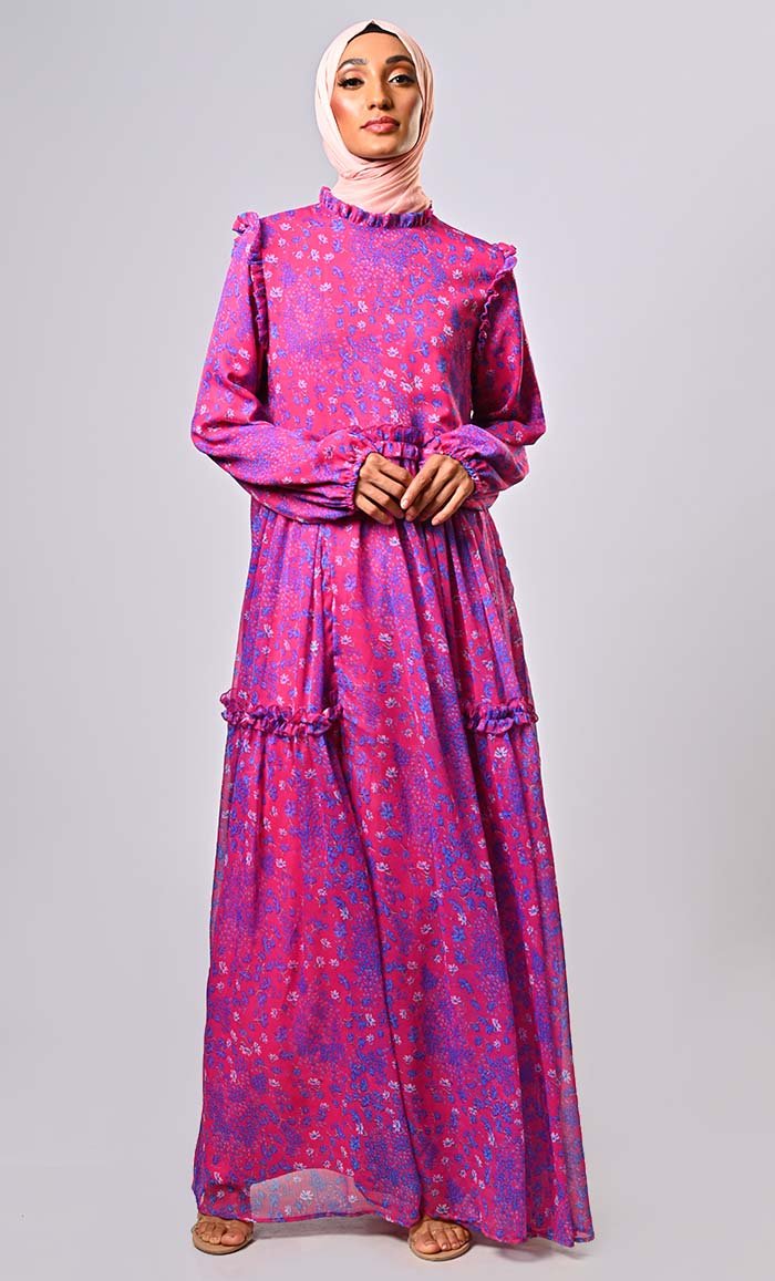 Modern Elegance: The Feminine Flair of the Frill-Detailed Abaya - EastEssence.com