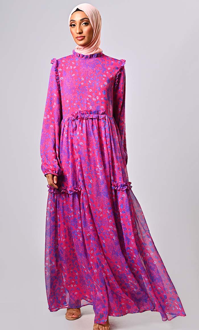 Modern Elegance: The Feminine Flair of the Frill-Detailed Abaya - EastEssence.com