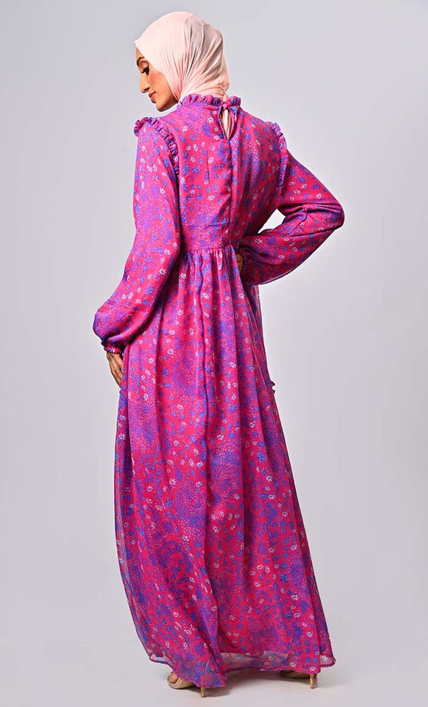 Modern Elegance: The Feminine Flair of the Frill-Detailed Abaya - EastEssence.com
