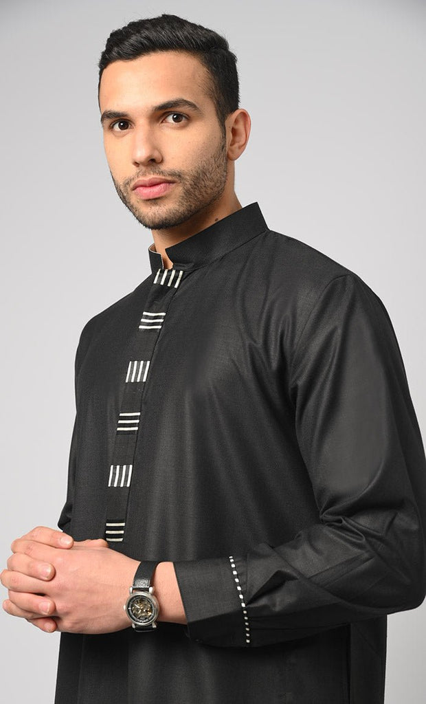 Modern Elegant Contrasting Detail Thobe / Jubba With Cuffs And Pockets - EastEssence.com