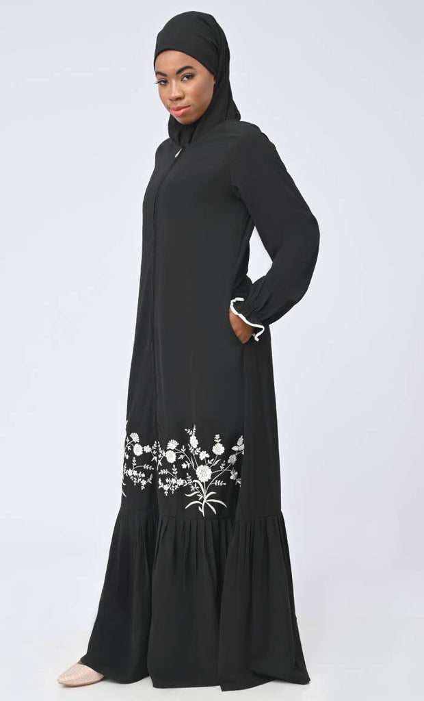 Arabic Inida White Embroidered Abaya