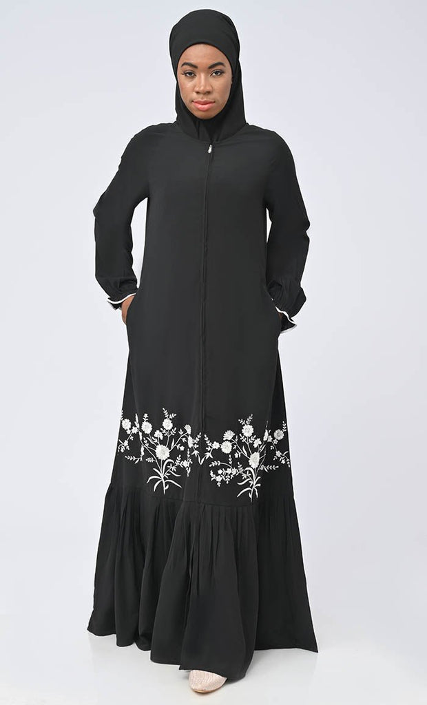 Arabic Inida White Embroidered Abaya