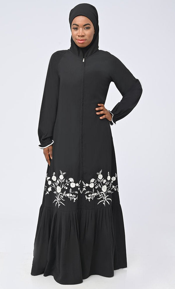 Arabic Inida White Embroidered Abaya