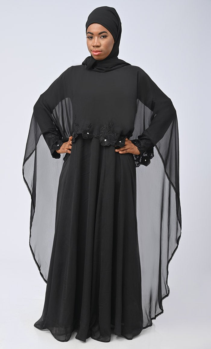 Modest Beautiful Black Embroidered Prayer Dress - EastEssence.com