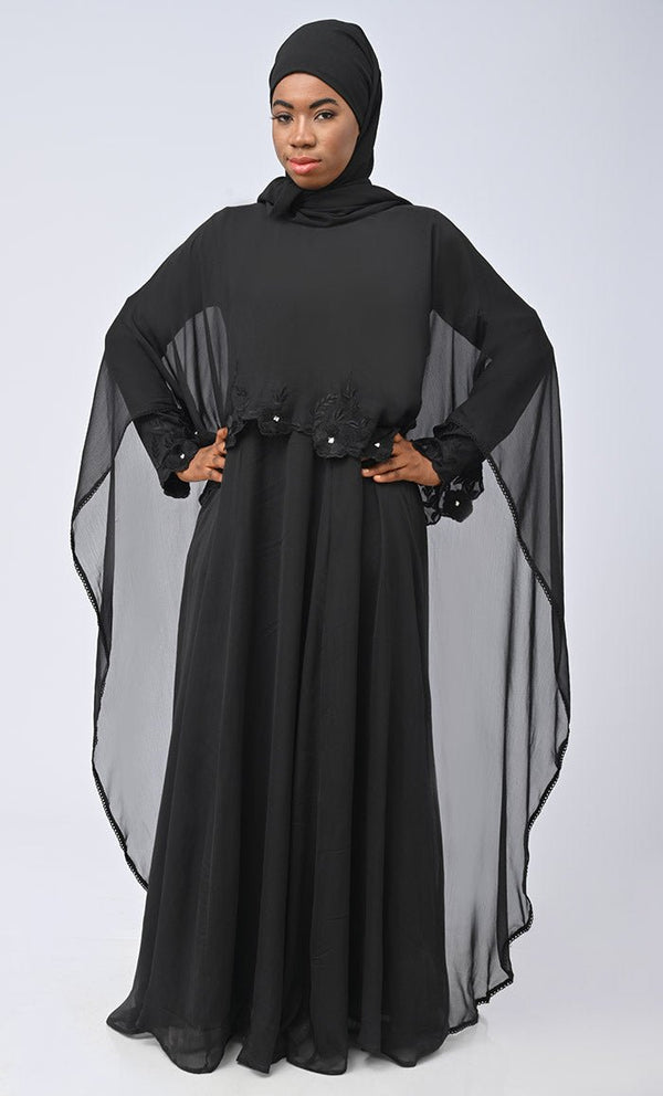 Modest Beautiful Black Embroidered Prayer Dress - EastEssence.com