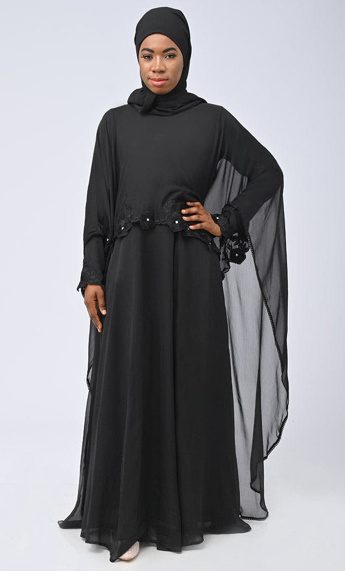 Modest Black Embroidered Prayer Dress