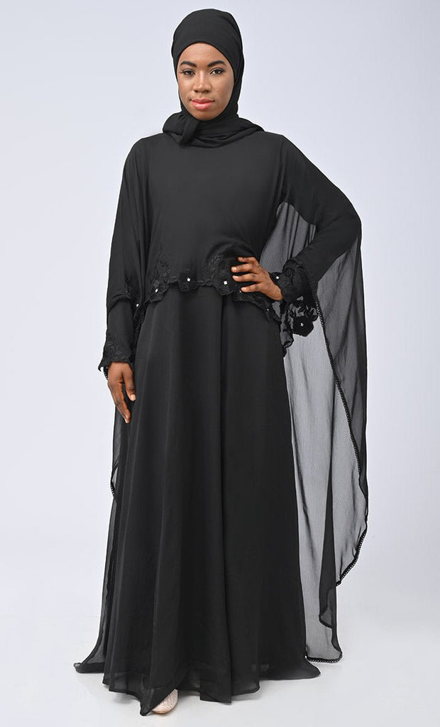 Modest Beautiful Black Embroidered Prayer Dress - EastEssence.com