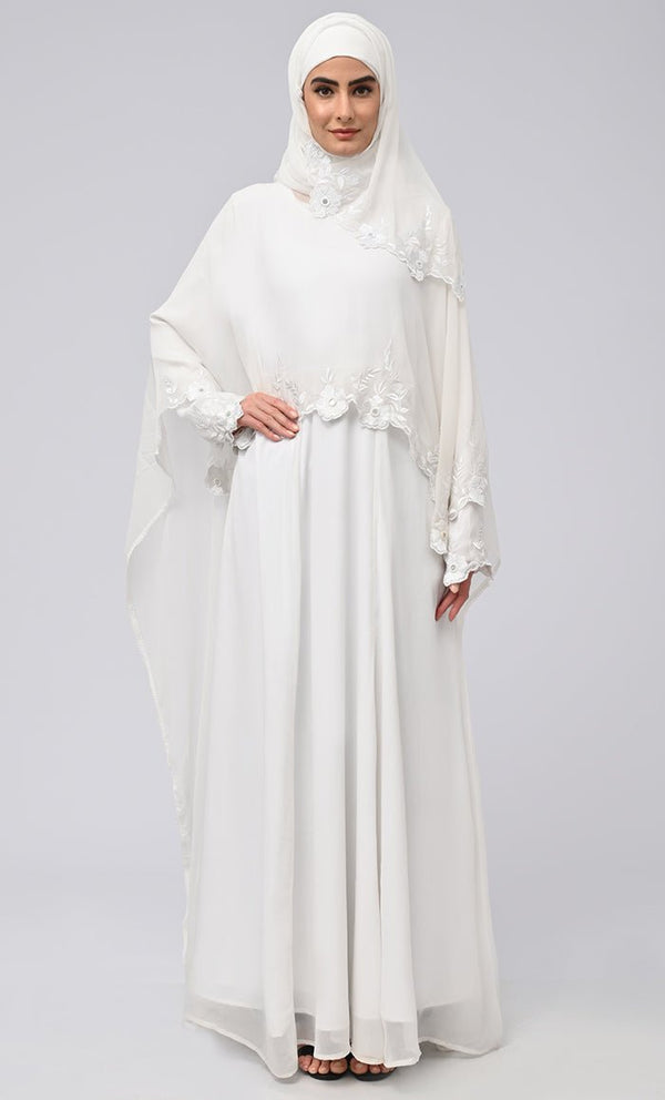modest embroidered dress Modest Black Long Floral Dress 23234S