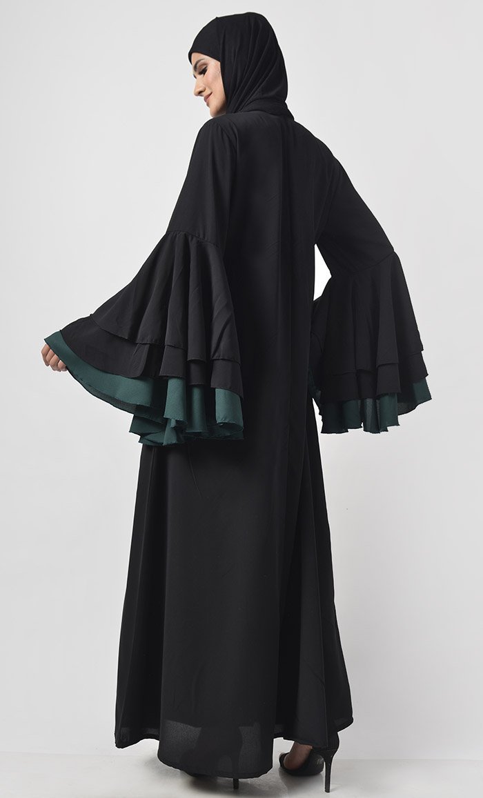 Modest Black Trendy Flared Sleeve Abaya Dress - EastEssence.com