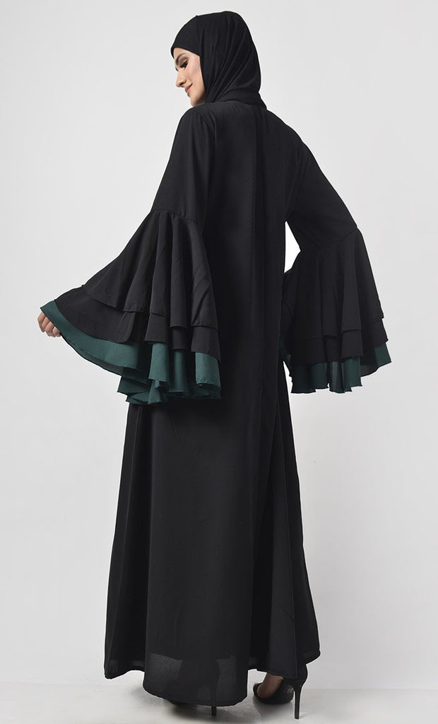 Modest Black Trendy Flared Sleeve Abaya Dress - EastEssence.com