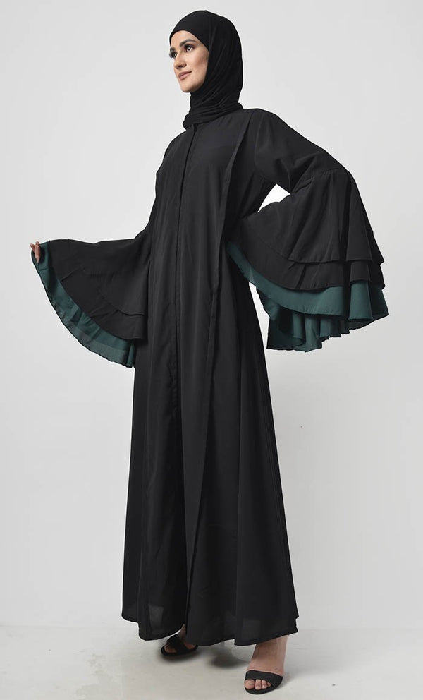 Modest Black Trendy Flared Sleeve Abaya Dress - EastEssence.com