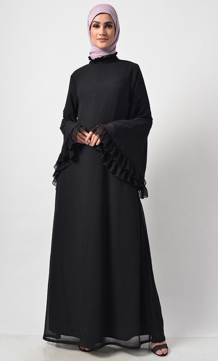 Modest Black Victorian Neck Abaya