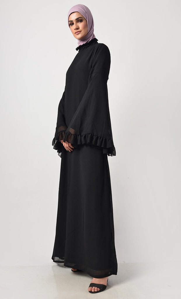 Modest Black Trendy Victorian Neck Abaya Dress - EastEssence.com