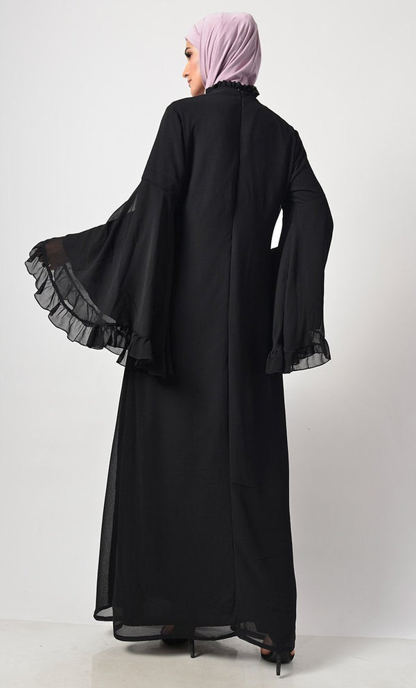 Trendy Victorian Neck Abaya Dress