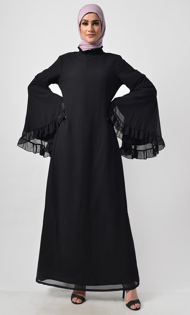 Trendy Victorian Neck Abaya Dress