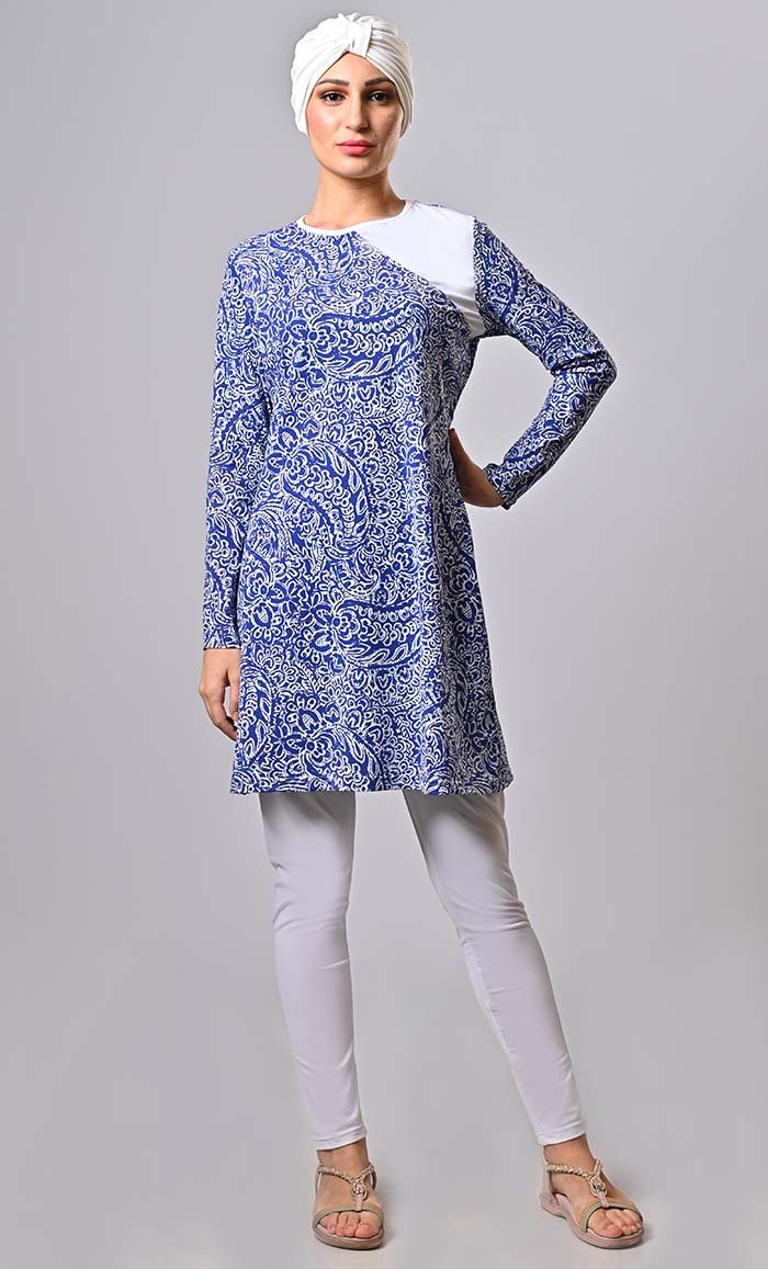 Modest Blue Printed Swim Wear (3Pc Set) - EastEssence.com