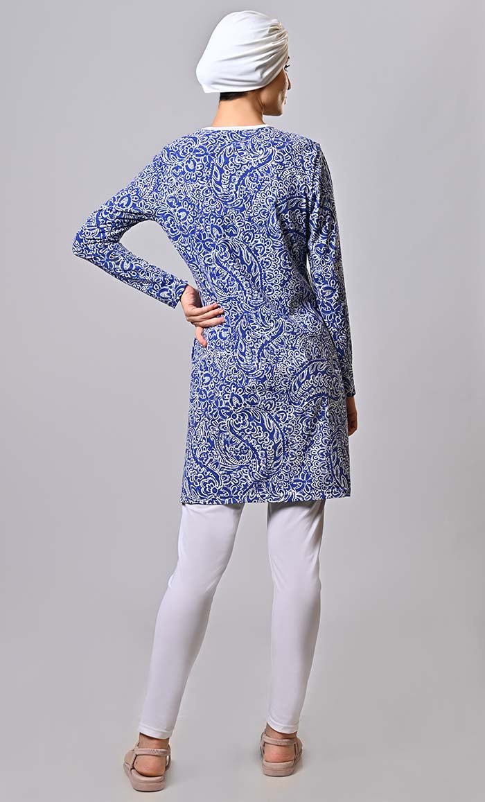 Modest Blue Printed Swim Wear (3Pc Set) - EastEssence.com