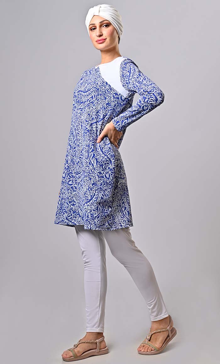 Modest Blue Printed Swim Wear (3Pc Set) - EastEssence.com