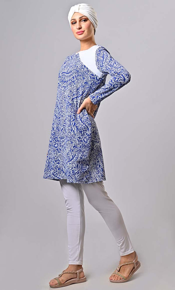 Modest Blue Printed Swim Wear (3Pc Set) - EastEssence.com