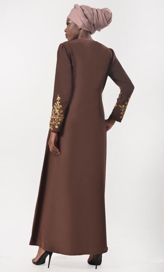Modest Classic Applique Work Abaya With Pockets - EastEssence.com