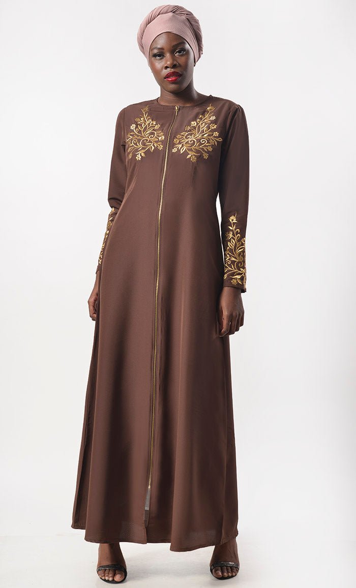Modest Classic Applique Work Abaya With Pockets - EastEssence.com