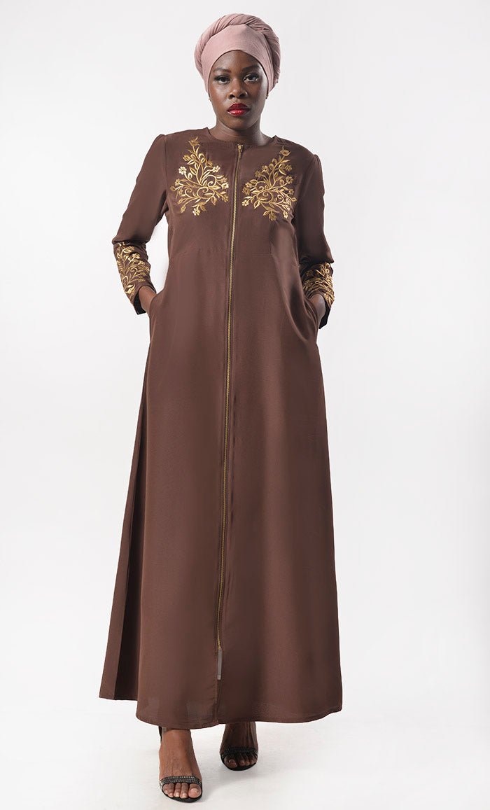 Modest Classic Applique Work Abaya With Pockets - EastEssence.com