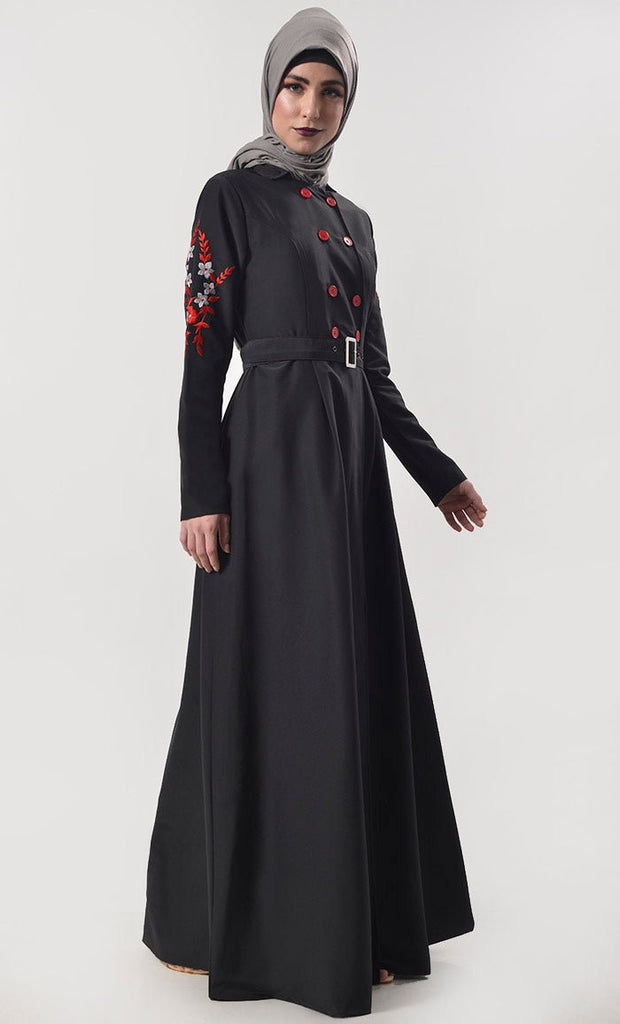 Modest Classic Black Embroidered Abaya With Pockets - EastEssence.com