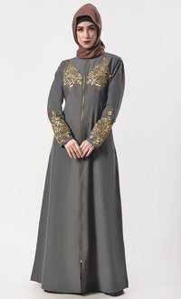 Mfull Length Zipper Abaya With Pockets
