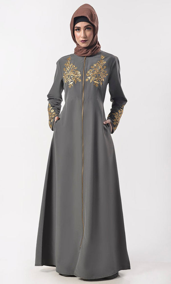 Mfull Length Zipper Abaya With Pockets