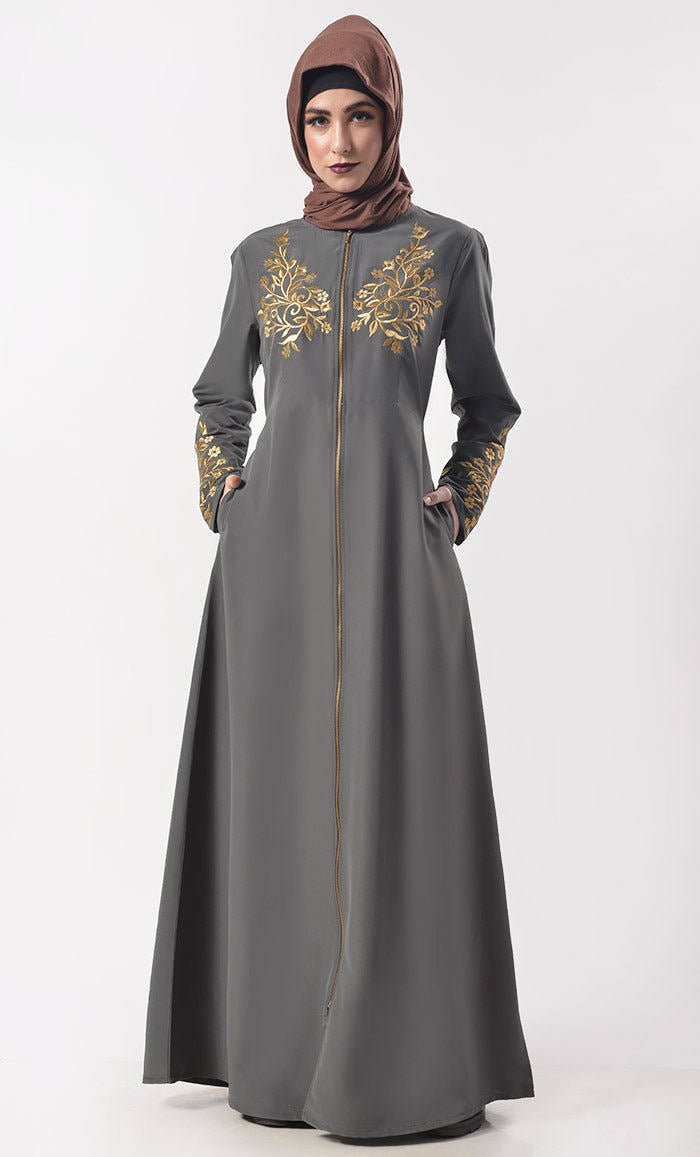Mfull Length Zipper Abaya With Pockets