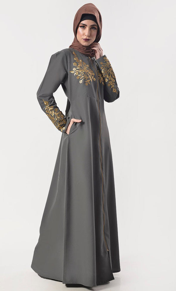 Mfull Length Zipper Abaya With Pockets