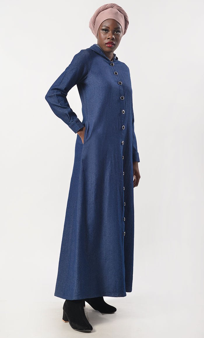 modest denim dress Set with White Shirt refined look Modest Maxi Dress Modesty