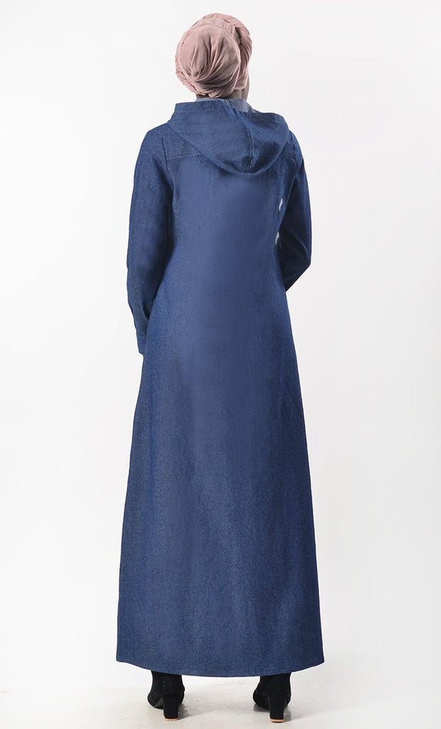 Modest Denim Buttons Down Abaya With Pockets - EastEssence.com