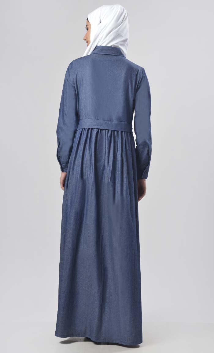 Modest Denim Gathers Detailing Jilbabs - EastEssence.com