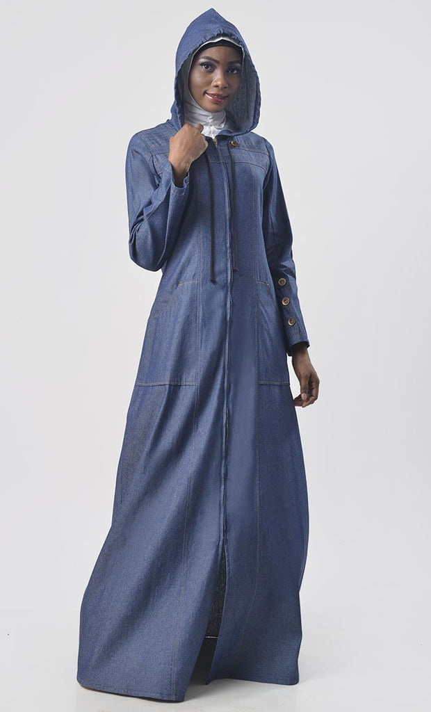 Modest Denim Hoodie Style Abaya - EastEssence.com