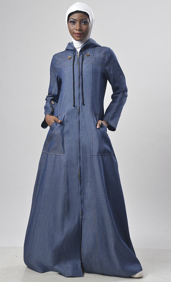 Modest Denim Hoodie Style Abaya - EastEssence.com