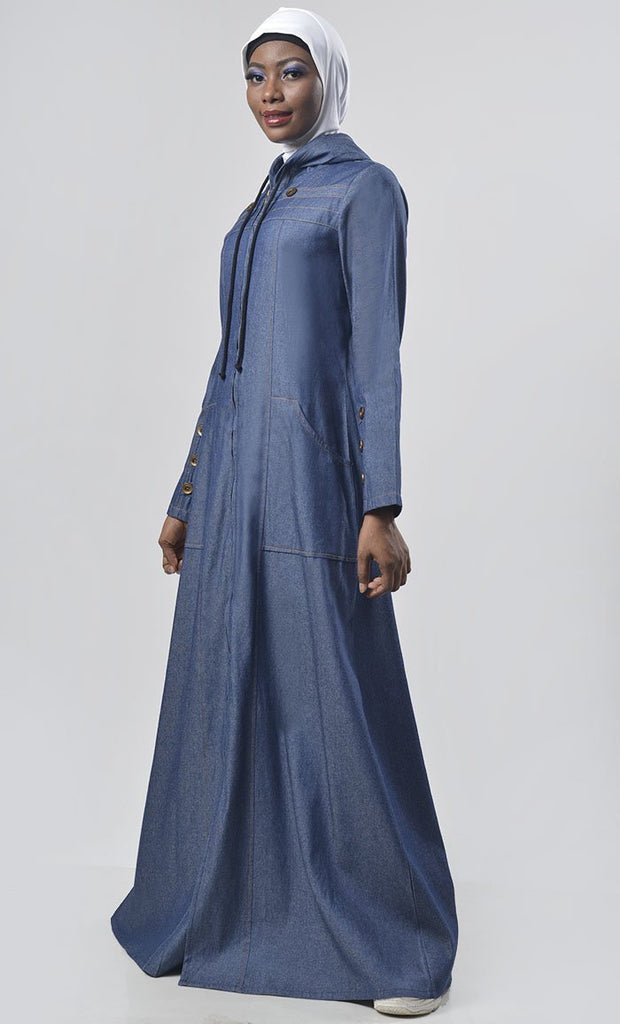 Modest Denim Hoodie Style Abaya - EastEssence.com