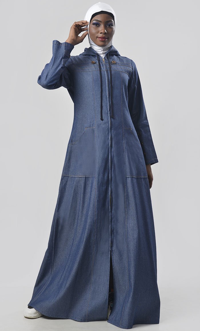 Modest Denim Hoodie Style Abaya - EastEssence.com
