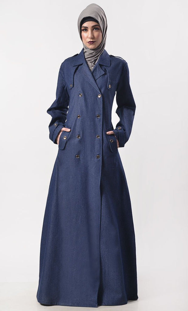 Modest Denim Overlap Style Abaya With Pockets - EastEssence.com