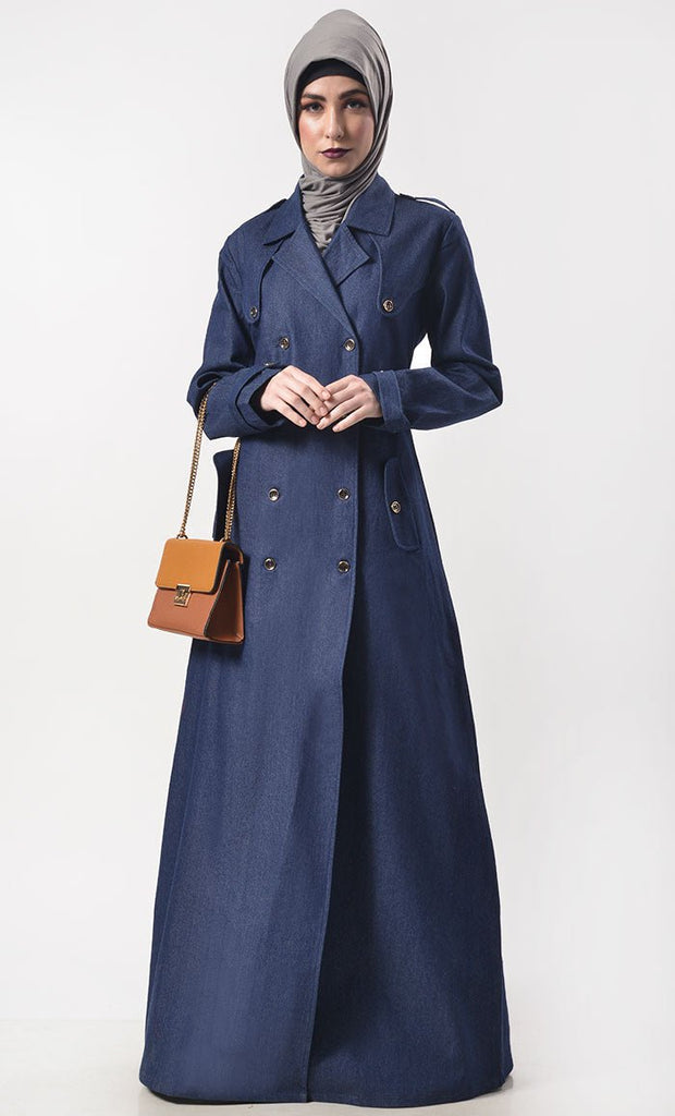 Modest Denim Overlap Style Abaya With Pockets - EastEssence.com